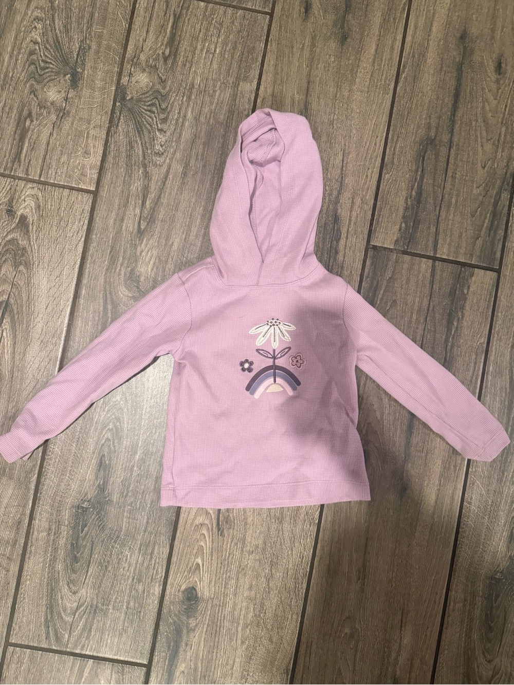 Girls' Pink Hooded Floral & Rainbow Top